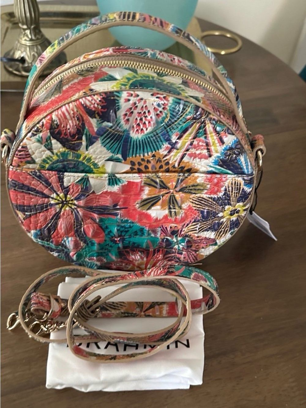 Brahmin Multicolor Floral Round Crossbody Bag in Teal, Pink & Yellow NWT - Picture 4 of 5